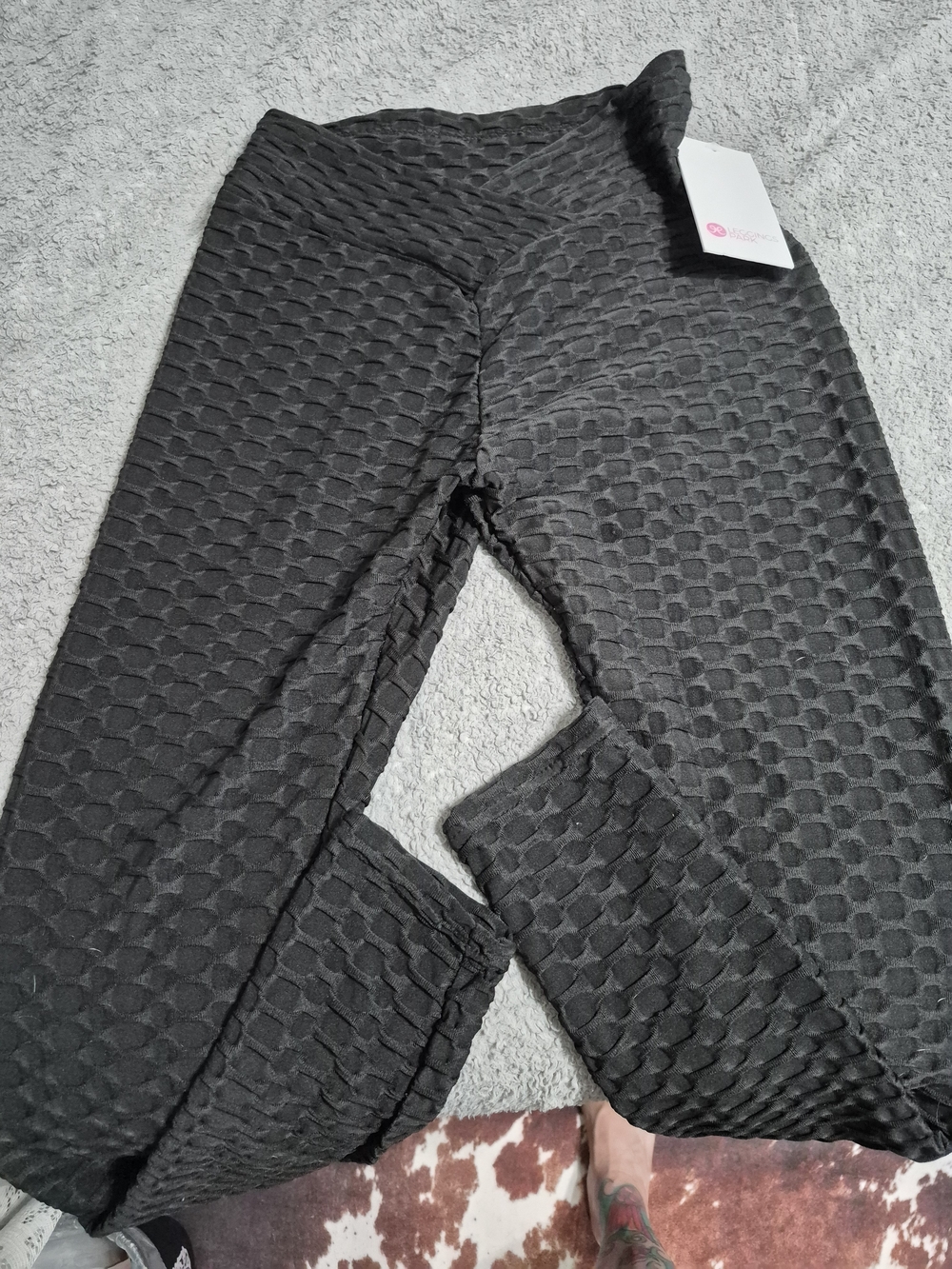 Textured Black High-Waist Leggings